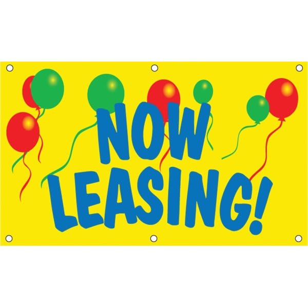 Now Leasing Banner, Balloons, 5' X 3'