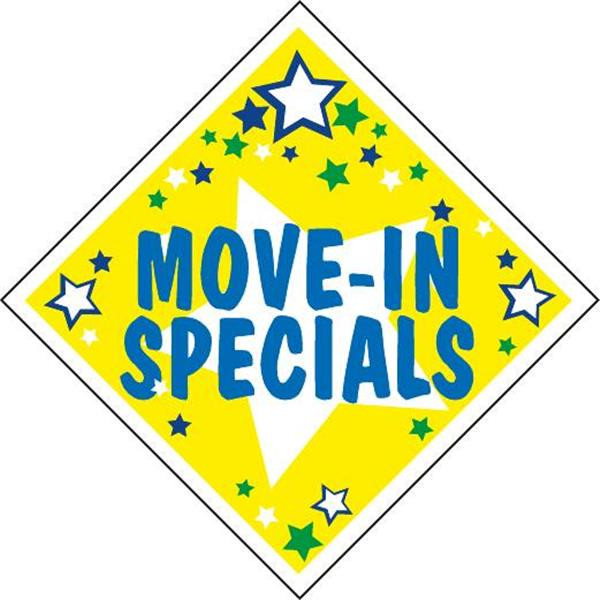 Aluminum Move-In Specials Diamond Shaped Amenity Sign, Stars, 24 X 24
