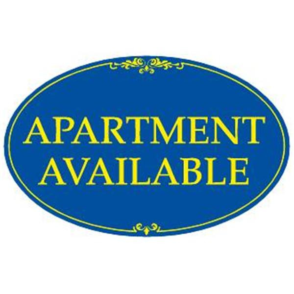 Coroplast Apartment Available Oval Amenity Sign, Blue/Yellow, 32 X 21
