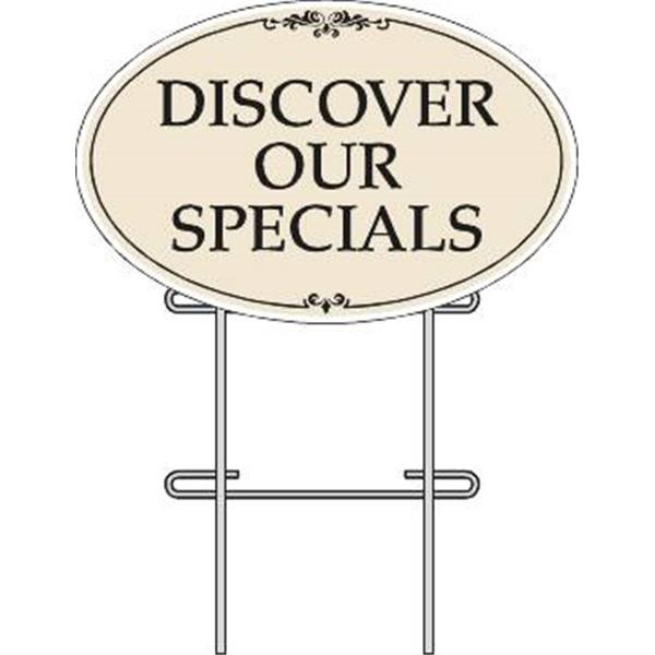 Coroplast Discover Our Specials Oval Amenity Sign Kit, Black/Ivory, 32 X 21