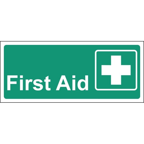 Hy-Ko "First Aid" Plastic Sign, 14" X 6-1/4", Package Of 5