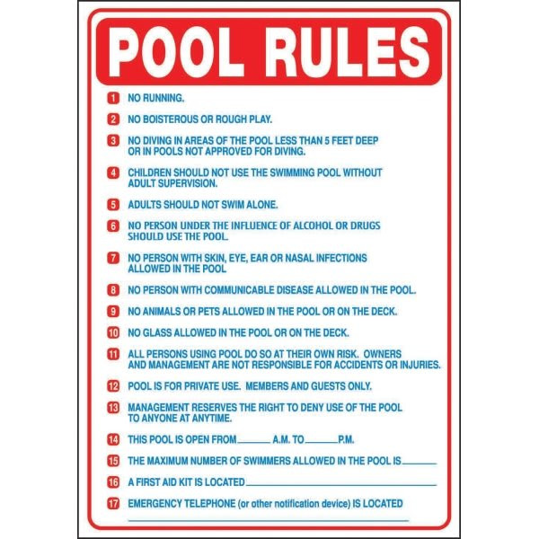 Hy-Ko "Pool Rules" Sign, Polyethylene, 19" X 27", Package Of 5
