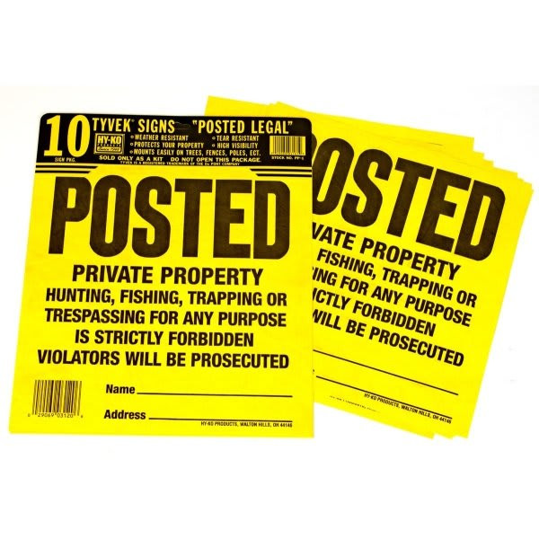 Hy-Ko "Posted Private Property" Super Bright Tyvek Sign Kit, Package Of 10