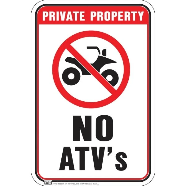 Hy-Ko "Private Property No Atv'S" Aluminum Sign, 12" X 18"