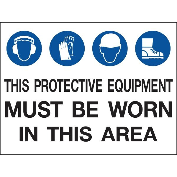 Hy-Ko "Protective Equipment Worn" Sign, Polystyrene, 24 X 18", Package Of 5