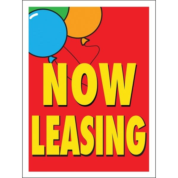 Aluminum Now Leasing Vertical Amenity Sign, Red/Balloons, 18 X 24