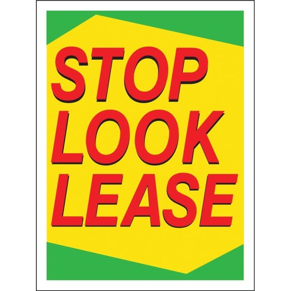 Aluminum Stop! Look! Lease! Vertical Amenity Sign, Green/Yellow, 18 X 24