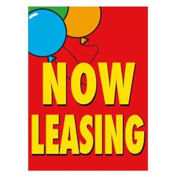 Coroplast Now Leasing Vertical Amenity Sign, Red With Balloons, 18 X 24