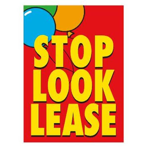 Coroplast Stop! Look! Lease! Vertical Amenity Sign, Red/Balloons, 18 X 24"
