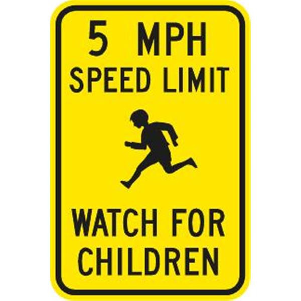 5 Mph Watch For Children Symbol Sign, Reflective, 12 X 18