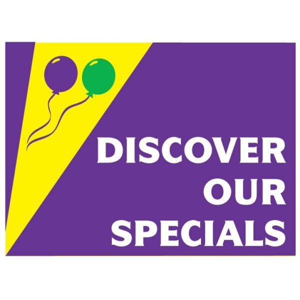 Aluminum Discover Our Specials Amenity Sign, Festive, 24 X 18