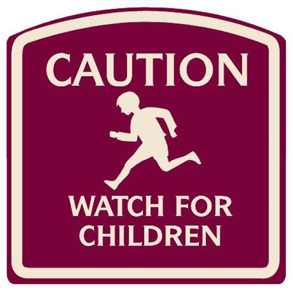 Caution Watch For Children Sign Ivory On Burgundy, Non-Reflective, 16 X 16