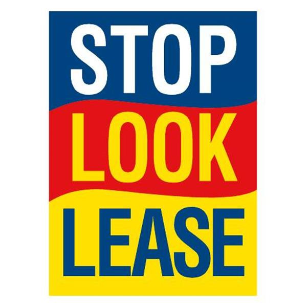 Coroplast Stop! Look! Lease! Amenity Sign, Blue/Red/Yellow, 18 X 24