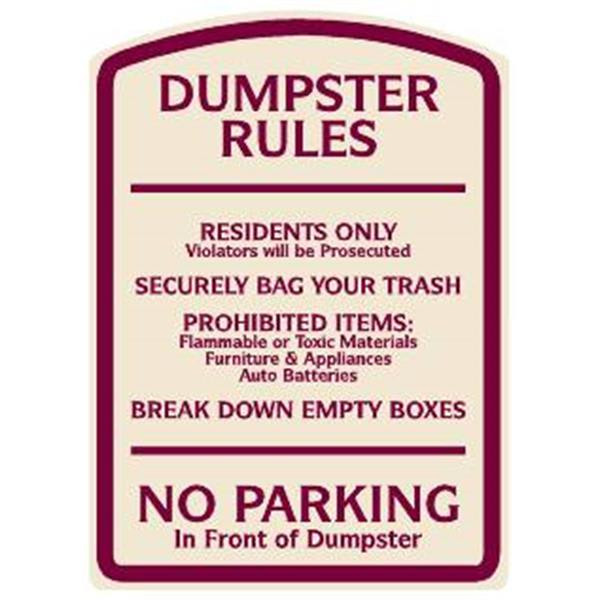 Dumpster Rules Designer Sign, Burgundy On Ivory, Non-Reflective, 16 X 22