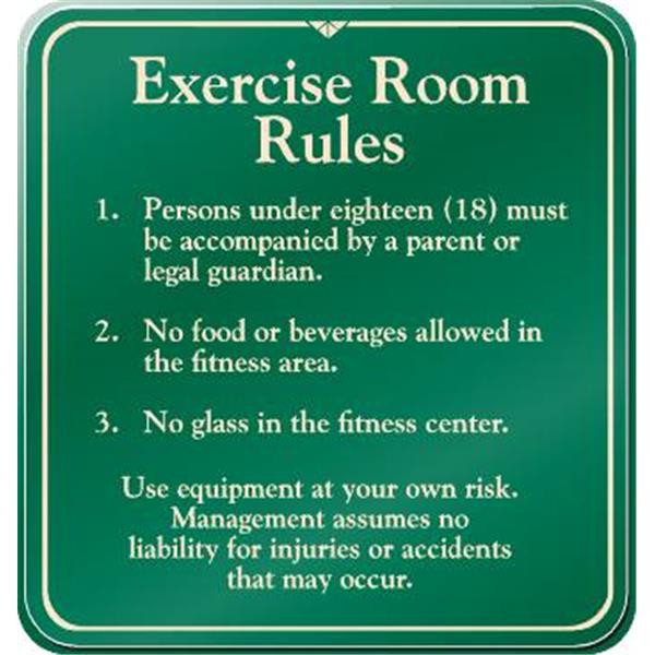 Exercise Room Rules Sign, Green, 12-1/4 X 12-3/4