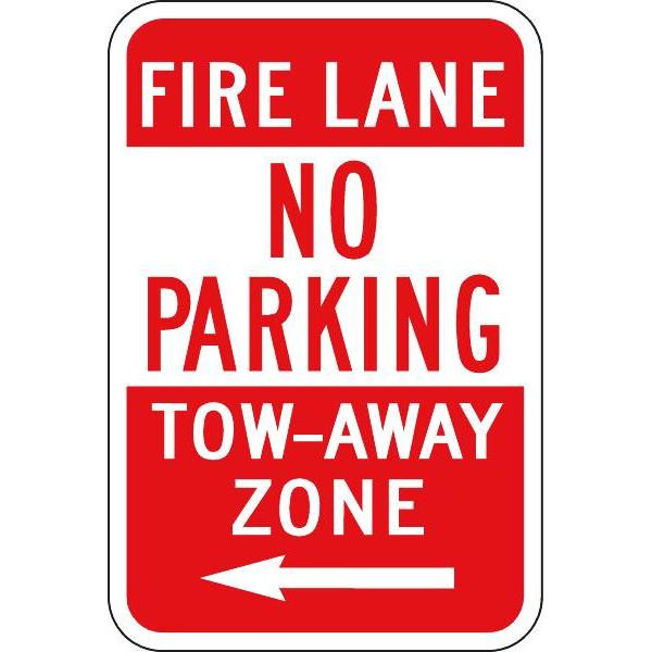 Fire Lane No Parking Sign With Left Arrow, Reflective, 12 X 18