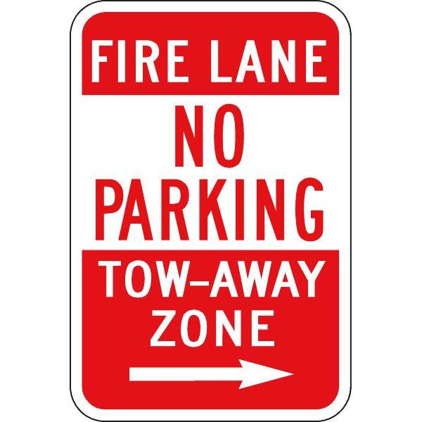 Fire Lane No Parking Sign With Right Arrow, Reflective, 12 X 18