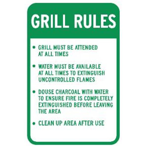 Grill Rules Sign, Non-Reflective, 12 X 18 In
