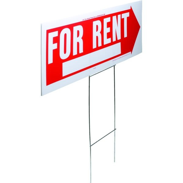 Hy-Ko "For Rent" Arrow Corrugated Plastic Lawn Sign With Metal Stake, 24 X 16"
