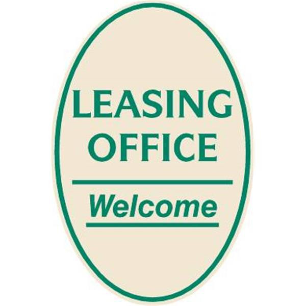 Leasing Office Oval Designer Sign, Green On Ivory, 12 X 18