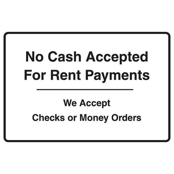 No Cash Accepted Interior Sign, 9 X 6