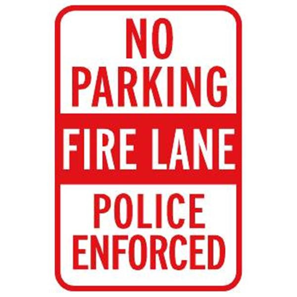 No Parking Fire Lane Police Enforced Sign, Reflective, 12 X 18