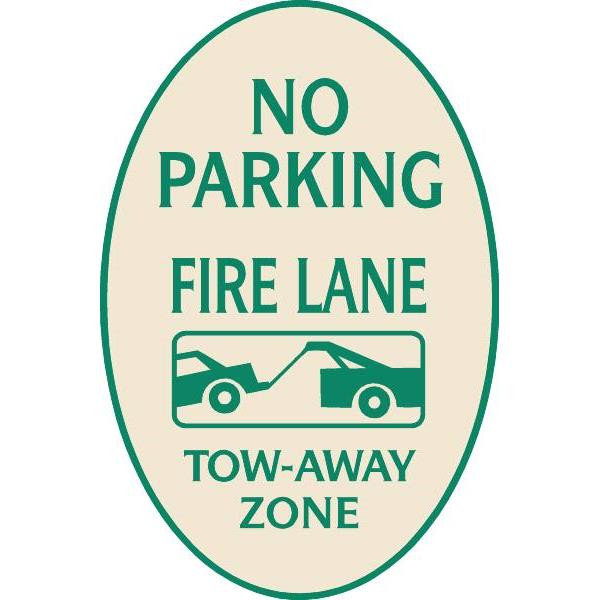 No Parking Oval Designer Sign, Green On Ivory, 12 X 18