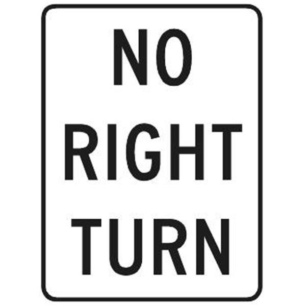 No Right Turn Sign, Reflective, 18 X 24 In