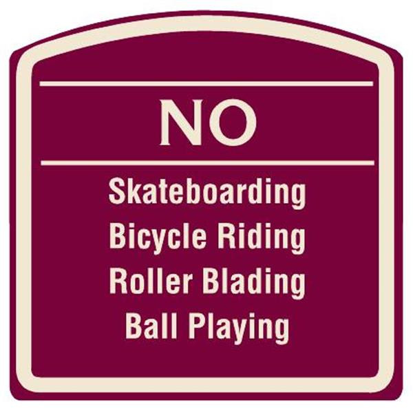 No Skateboarding Sign, Ivory On Burgundy, Non-Reflective, 16 X 16