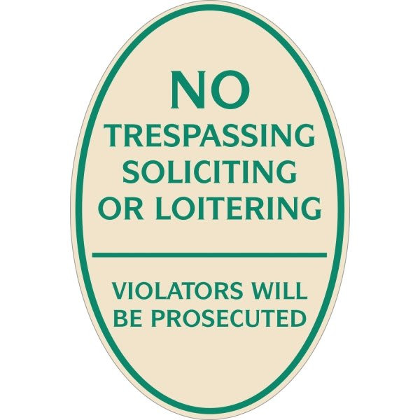 No Trespassing Oval Designer Sign, Green On Ivory, 12 X 18