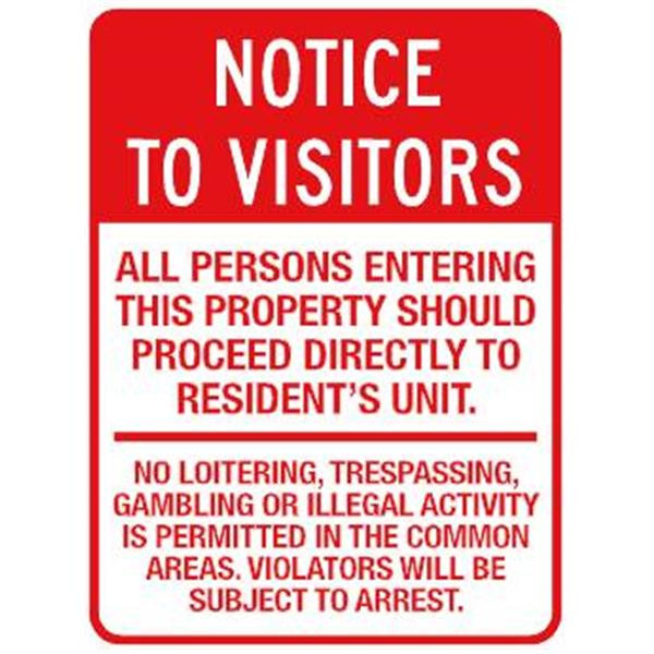 Notice To Visitors Sign, Red Reflective, 18 X 24