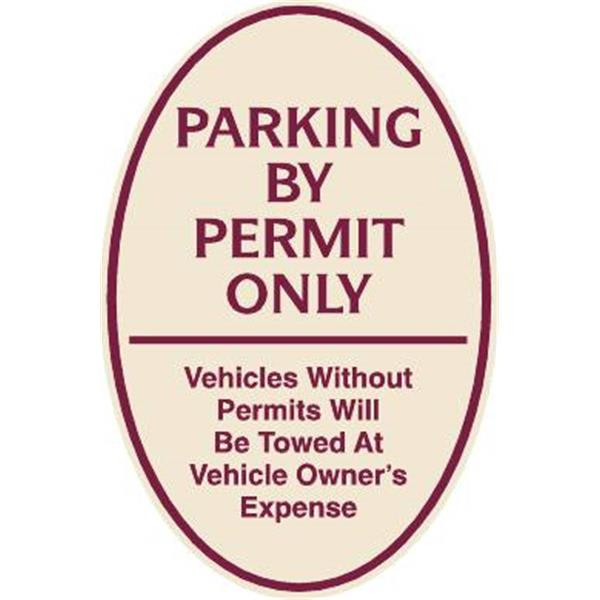 Parking By Permit Only Oval Designer Sign, Burgundy On Ivory, 12 X 18