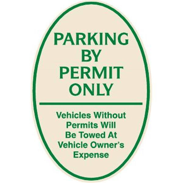 Parking By Permit Only Oval Designer Sign, Green On Ivory, 12 X 18