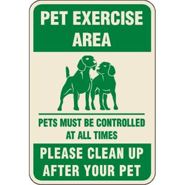 Pet Exercise Area Sign, Ivory, Non-Reflective, 12 X 18