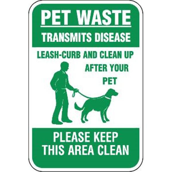 Pet Waste Keep Area Clean Sign, Green, Non-Reflective, 12 X 18