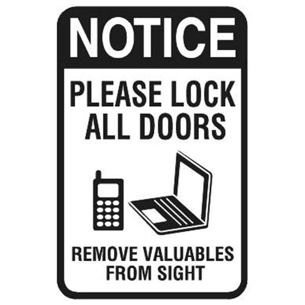 Please Lock All Doors Sign, Non-Reflective, 12 X 18