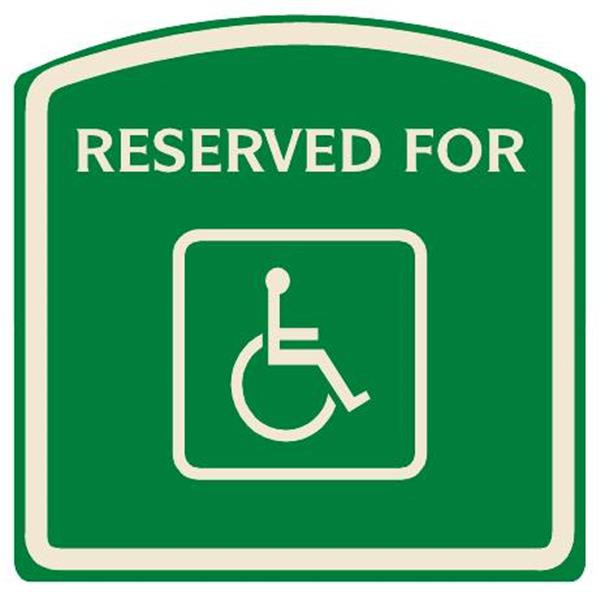 Reserved For/Handicapped Symbol Designer Sign, Ivory On Green, 16 X 16