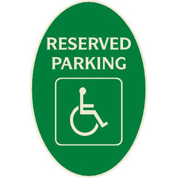 Reserved Parking/Handicapped Symbol Oval Sign, Ivory On Green, 12 X 18