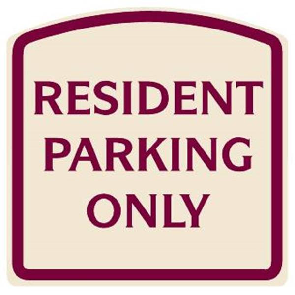 Resident Parking Only Designer Sign, Burgundy On Ivory, 16 X 16