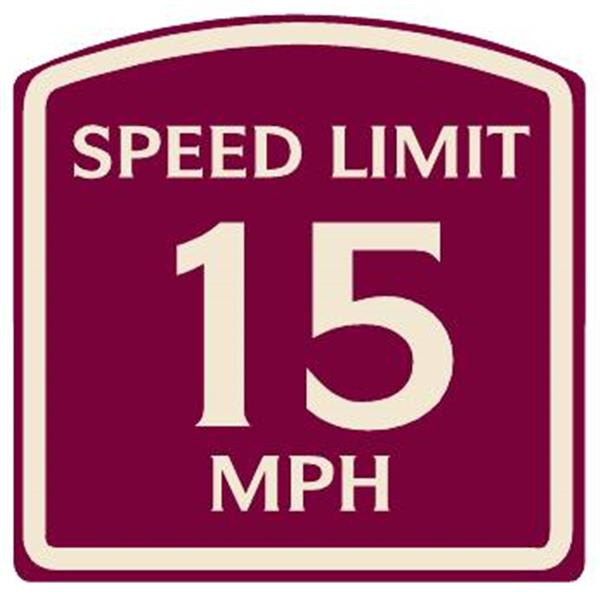 Speed Limit 15 Mph Sign, Ivory On Burgundy, Non-Reflective, 16 X 16