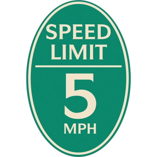 Speed Limit 5 Mph Oval Designer Sign, Ivory On Green, 12 X 18