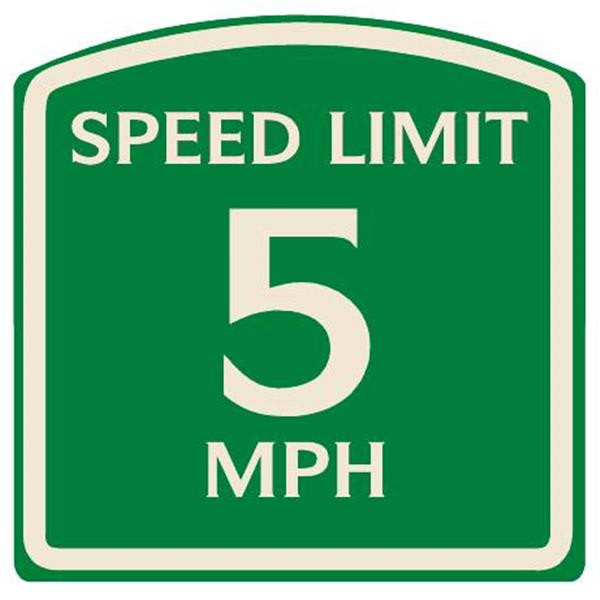 Speed Limit 5 Mph Sign, Ivory On Green, Non-Reflective, 16 X 16
