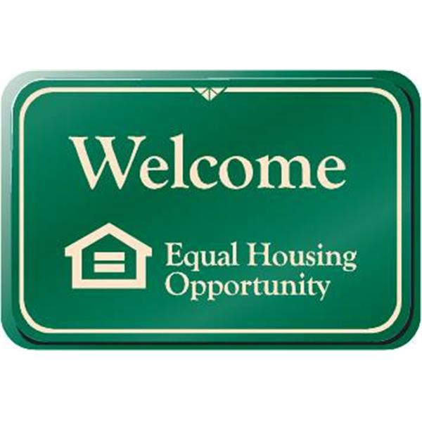 Welcome Equal Housing Desk Sign, Ivory/Green, 9 X 6
