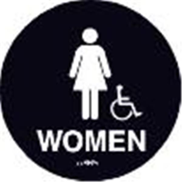 Women/Symbol Restroom Braille Sign, California Code, Black, 11" X 9-3/4"