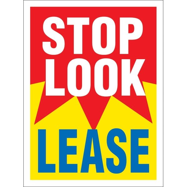 Coroplast Stop! Look! Lease! Vertical Burst Amenity Sign, Red, 18 X 24