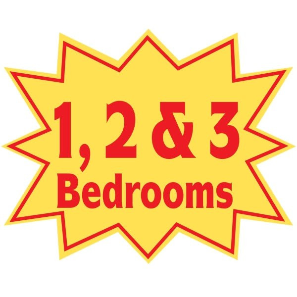 Promotional 1, 2 & 3 Bedrooms Burst Sign, 22-1/2 X 18