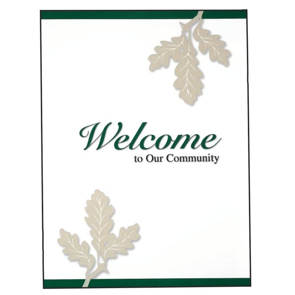 Personalized Welcome Folders, Oak Leaf Design, Green Package Of 100