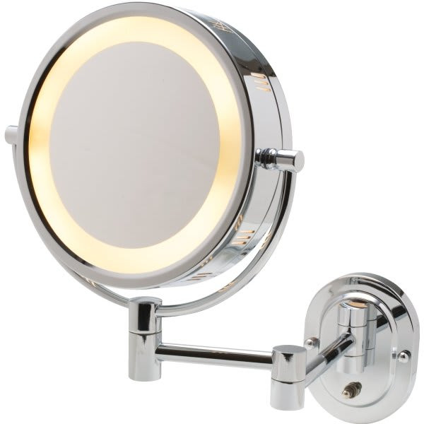 Jerdon 8" Wall Mount Mirror With Halo Light, Direct Wire, Chrome