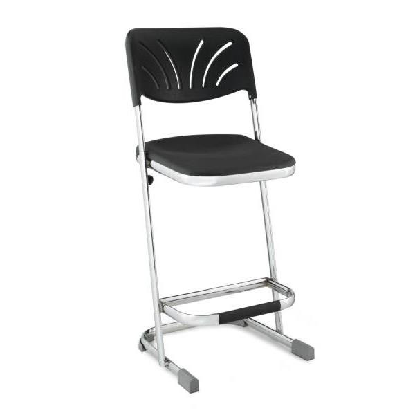 National Public Seating 24" Elephant Z-Stool With Backrest, Black Seat And Chrome Frame, Pack Of 3