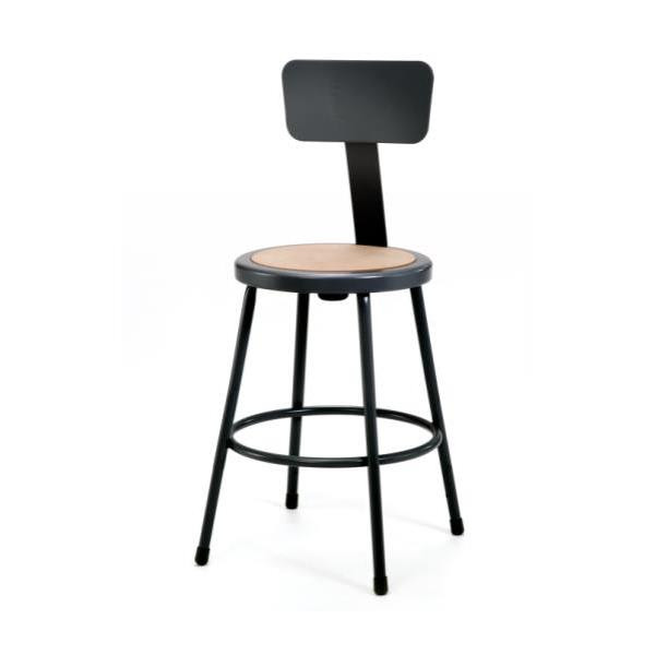 National Public Seating 24 Inch Heavy Duty Steel Stool With Backrest, Black